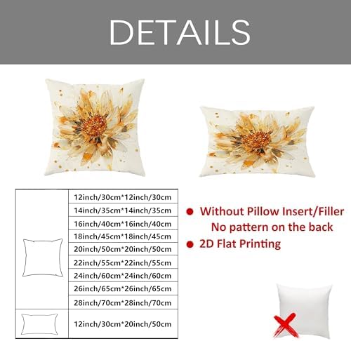 Floral Throw Pillow Covers Set of 2, Cream and Gold Sunflower Design