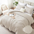 CozyLux California King Comforter Set, Heathered Beige 3 Pieces