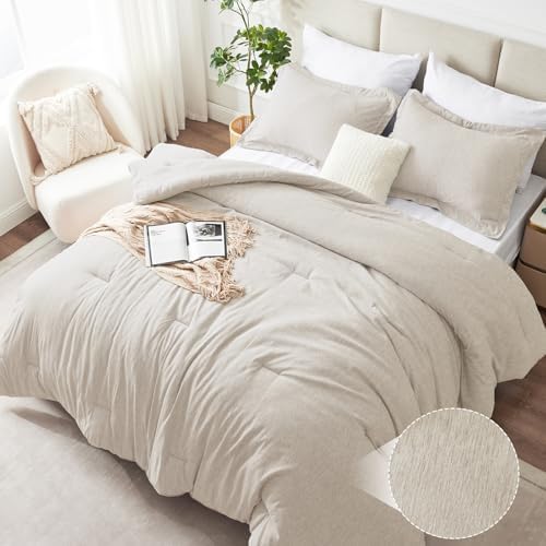 CozyLux Queen Comforter Set, Heathered Beige, 3 Pieces Bedding Sets