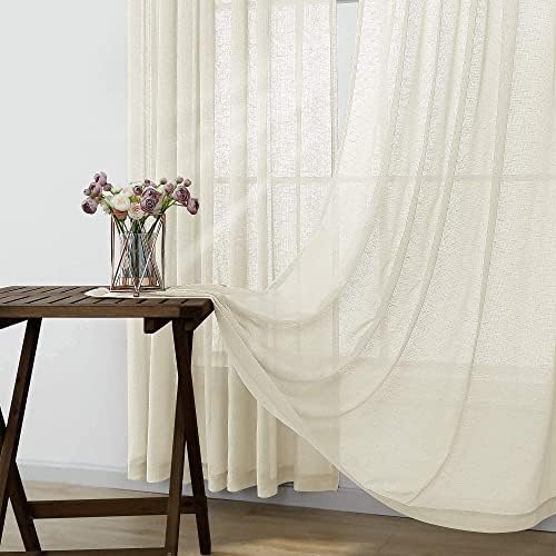 KOUFALL Cream Beige Sheer Curtains 63 Inch Length for Living