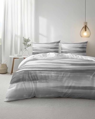 Duvet Cover Set Queen, Abstract Grey Texture Pattern 3 Piece Bedding
