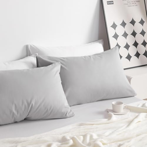 NTBAY Cotton Standard Pillowcases, Set of 2, Light Grey
