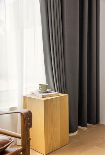 Epinki Curtain 2 Panel, Chenille Dark Gray Jacquard Solid Color