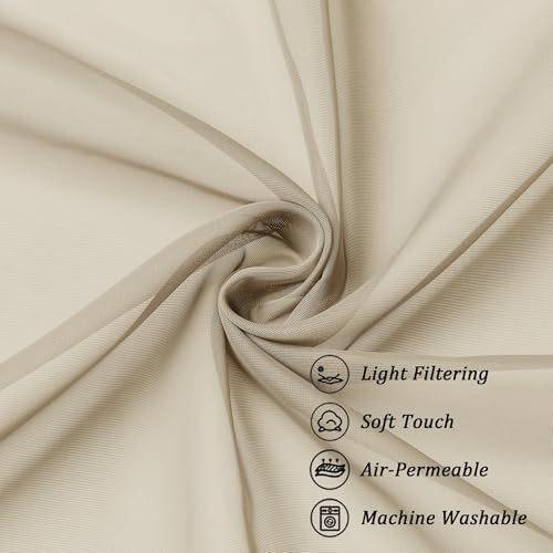 Chyhomenyc Taupe Sheer Curtains 96 inches Long 2 Panels, Light