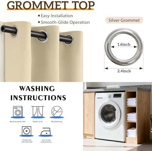2 Panels 100% Blackout Curtains, Midweight Grommet Drapes