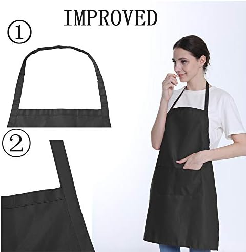 9 Pieces Black Aprons Bulk for Wowen Men Adult Unisex with 2 Pockets