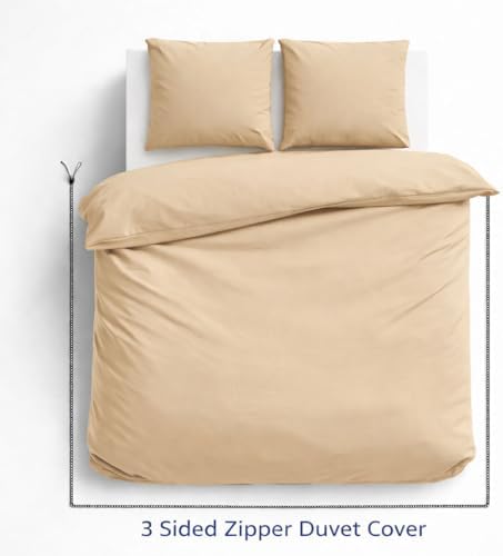 3 Sided Zipper Duvet Cover Set Full Size Beige – Soft 100% Egyptian