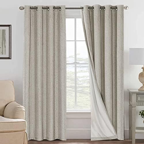 H.VERSAILTEX 100% Blackout Linen Curtains 84" L 2 Panels Stone