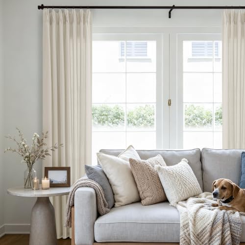 Greyish Beige Pinch Pleated Linen Curtains 84 Inches Long Semi Sheer