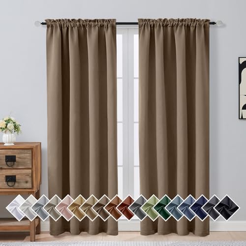 OVZME Brown Blackout Curtains for Bedroom 72 Inch Length 2 Panels Set