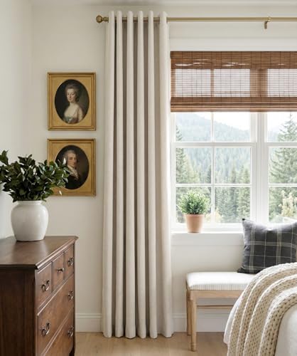 100% Blackout Linen Curtains 108 Inch Long 2 Panels Set, Beige