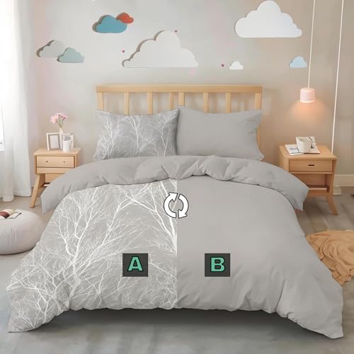 Duvet Cover Set King, Delicate Branches Forest Brushed Microfiber