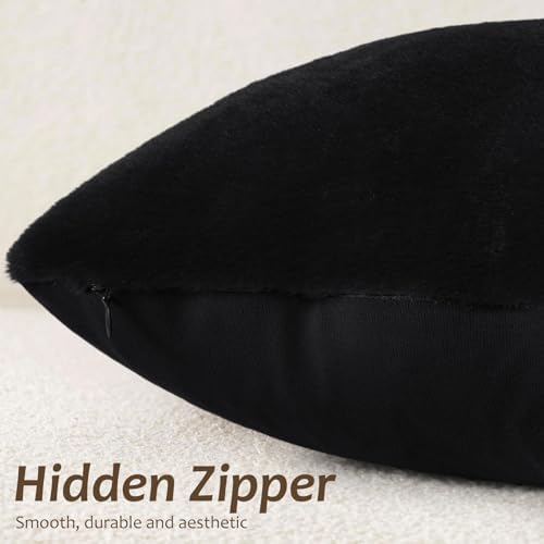 Pallene Faux Fur Decorative Throw Pillow Covers 18x18 Set of 2, Black