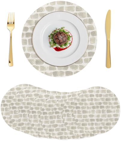 Minimalist Stone Texture Round Braided Placemats Set of Set of 8 Heat