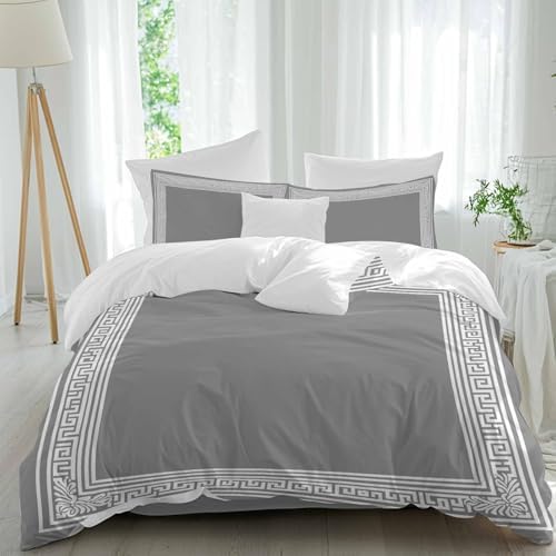 Grey Geometric Duvet Cover Set, Bohemia Tribal Farm Tribal Patterned