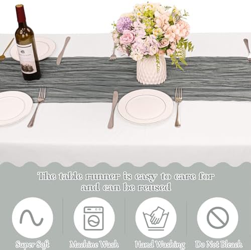 10 Pack Grey Cheesecloth Table Runner 10FT Boho Gauze Fabric Table