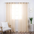Home Fashion Set of 2 Linen-Textured Semi-Sheer Curtain Panels