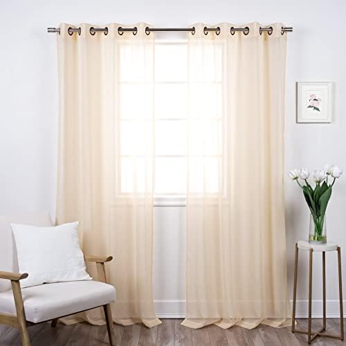 Home Fashion Set of 2 Linen-Textured Semi-Sheer Curtain Panels