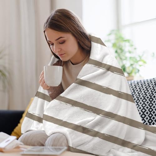 Plush Throw Blanket, Textured Stripes Lines Taupe Beige Modern Throws