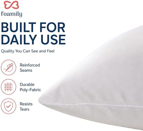 Foamily 18x18 Throw Pillow Inserts, Set of 2, 100% Cotton Cover, White