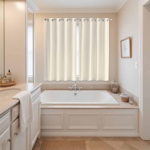 Cream Window Curtain Panels 84 Inches Long, Farmhouse Solid Beige