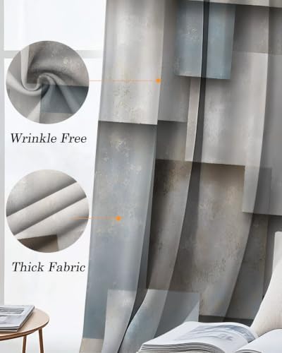 Abstract Block Blackout Curtains 2 Panels Set Minimalist Beige Gray