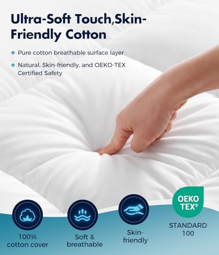 Fracho Queen Cotton Mattress Topper, Extra Thick Pillow Top Mattress