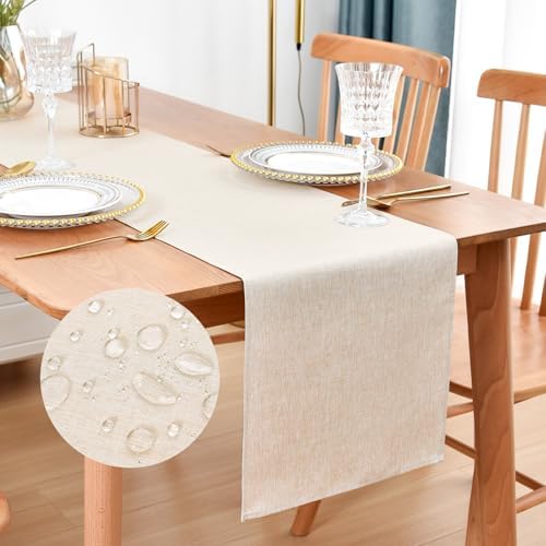 Faux Linen Table Runner Water Resistant 13 x 60 in, Neutral