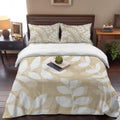 Beige Leaves California King 4 Piece Duvet Cover Set, Farmhouse Branch