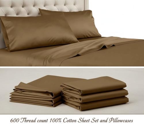 Royal Tradition Full 600TC 100% Cotton Sateen Sheet Set, Taupe