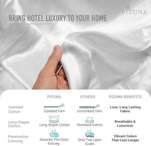 Pizuna 100% Cotton Queen Duvet Cover Set 600 Thread Count, White