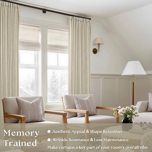 TWODRAPES Beige Pinch Pleated Linen Curtains 120 Inches Long 2 Panels