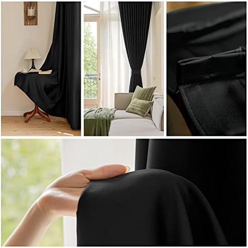 Black Blackout Pinch Pleat Curtain with Hooks Tieback for Bedroom