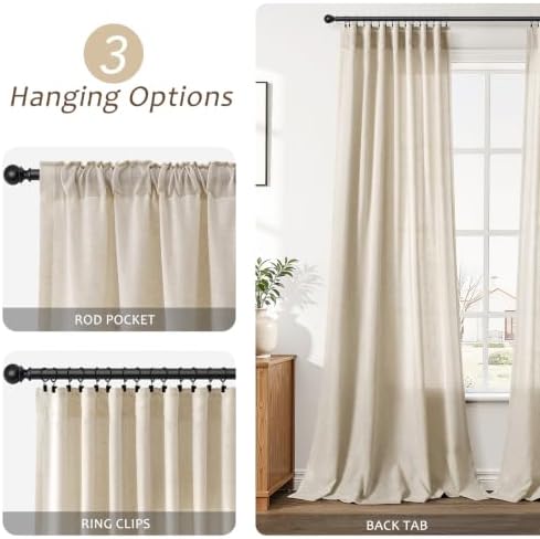 Aersas Linen Curtains 52x90 Inches Long for Living Room, Eggshell