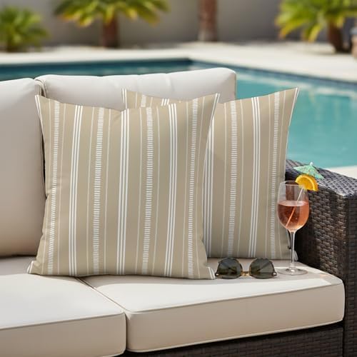 Outdoor Pillow Covers 18 x 18 Inches, Boho Beige Waterproof Throw
