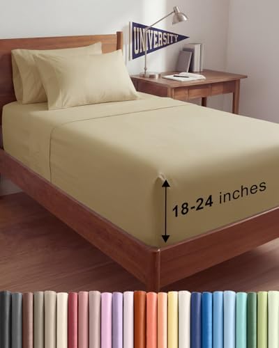 CGK Extra Deep Twin XL Sheet Set - 4pc College Dorm Room - Beige
