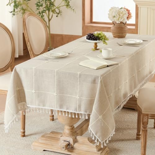 Beydodo Table Cloth Covers Round 70 inch, Linen Look with Embroidered