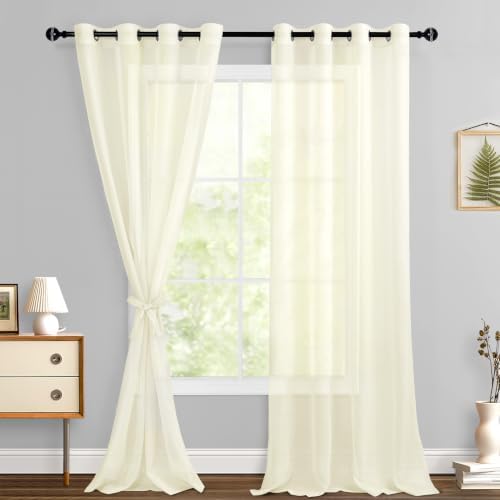 Hiasan Grommet Sheer Curtains with Tiebacks, Ivory, W52 x L96, 2