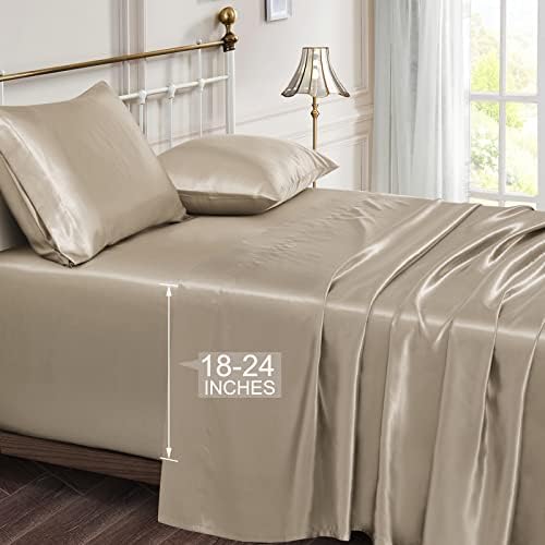 Vonty Taupe Satin Sheets Queen Extra Deep Pocket 18-24In 4PC