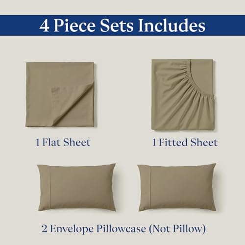 SKY BEDDINGS Full Sheets Set, 100% Egyptian Cotton Sateen, Taupe