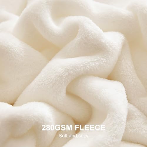 Hansleep Full Beige Fleece Blanket, Soft Flannel Bed Blanket