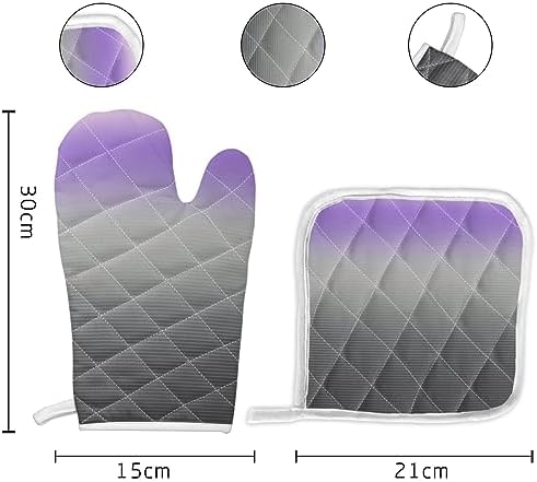 Quilted Cotton Terry Cloth Oven Mitt, Pot Holder Purple Grey Gradient