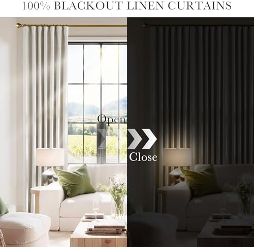 PONY DANCE Cream Linen Blackout Curtains 84 Inch Long for Bedroom
