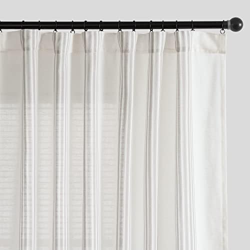 jinchan Striped Linen Curtains 63 Inch Length for Living Room Grey