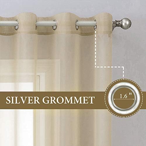 MIULEE 2 Panels Solid Color Beige Sheer Curtains Elegant Grommet
