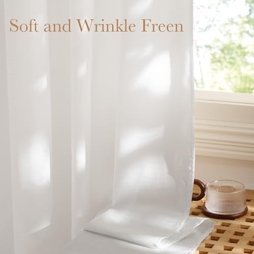 NICETOWN White Privacy Sheer Curtains 96 inches Long for Living Room