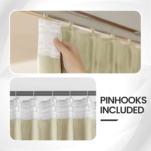 Long Black Out Curtains for Bedroom, Beige, 52" Wx108 L, 2 Panel