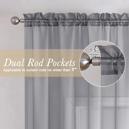 Lecloud Sheer Curtain Panels Set 96" Inches Long, Solid Voile Light