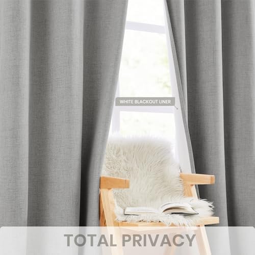 Melodieux Grey Linen Blackout Curtains 63 Inch Length for Bedroom