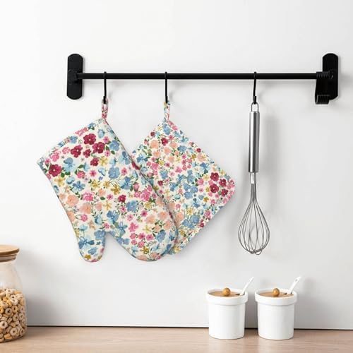 Wild Flowers Floral Meadow Oven Mitts and Pot Holders Set of 4